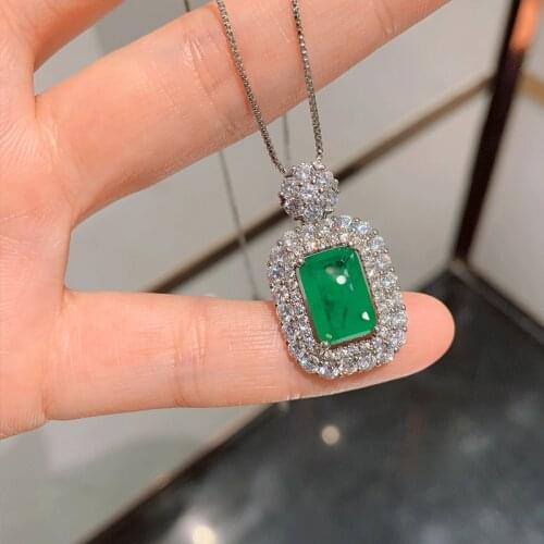 American Emerald Square pendant micro rhinestone simulation emerald pendant set Jewelry necklace for women