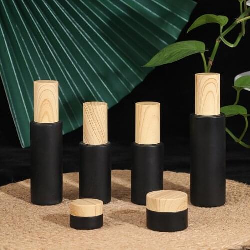 1PC Frosted Glass Jar Skin Care Eye Cream Jars Pot Refillable Bottle Cosmetic Container With Wood Lid Spray Lotion bottle Jars