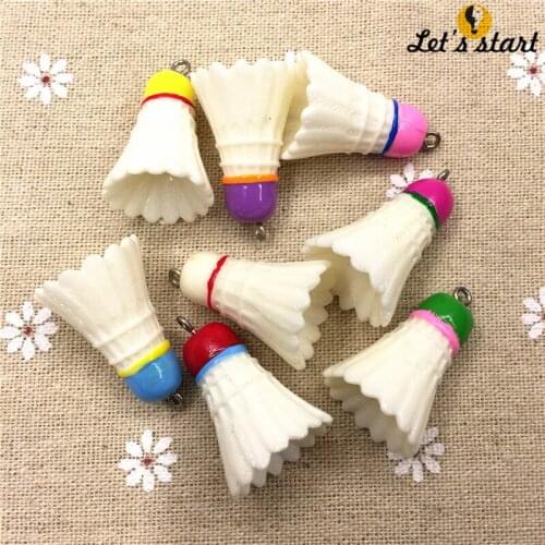 Free shipping!set 10pcs 3D resin badminton.mixed colors.Resin 3D feather ball Cabochon for phone/key chain decoration,DIY21x28mm