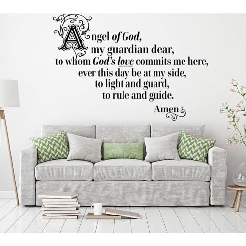 Large Catholic Christian Guardian Angel Prayer Wall Sticker Living Room God Love Bible Verse Amen Wall Decal Bedroom Vinyl Decor