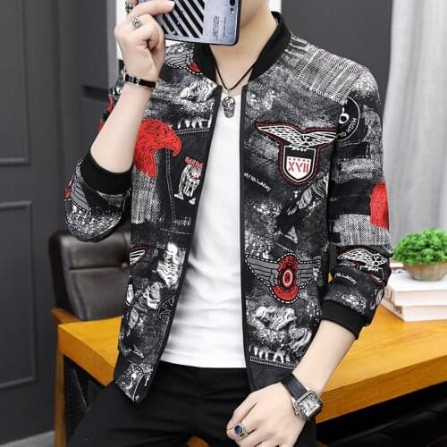 Spring Autumn Casual Baseball Slim Fit Bomber Jacket Men Fashion Overcoat Floral Jackets Mens Streetwear Jacket Outerwear M-3XL