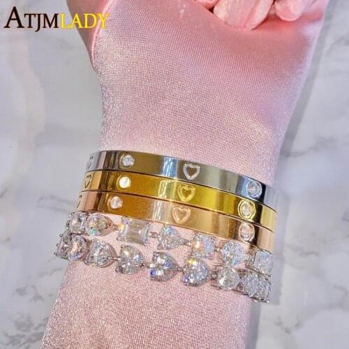 Heart Shape Cubic Zircon Tennis Chain Iced Out Bling 5A CZ Bracelet Bangle For Women Mens Party Wedding Jewelry Gift