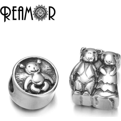 REAMOR 316L Stainless Steel Bear Family Baby Bear Beads Spacer Charm European Style Beads For DIY Bracelet Jewelry Findings