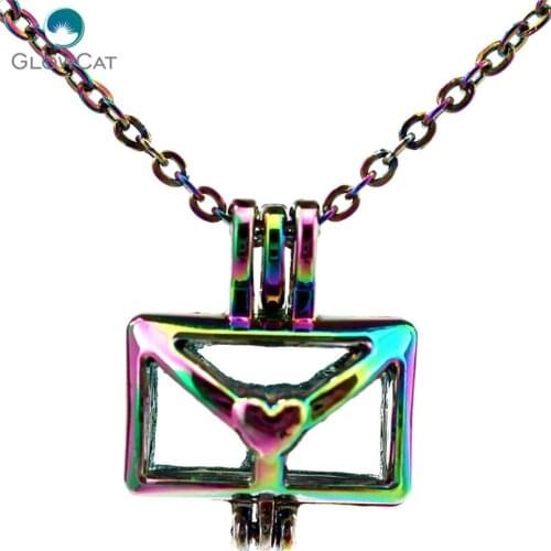 C601 COLORS Envelope Love Letter Pearl Cage Necklace 18" Aroma Essential Oil Diffuser Locket Necklace