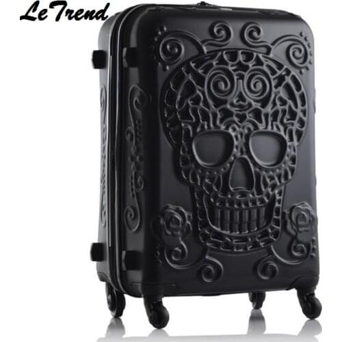 New Fashion 19/24/28inch Britain 3D Skull Print Rolling Luggage Women Trolley 19 inch Boarding Box Suitcases Travel Bag Trunk