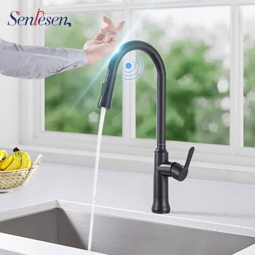 Senlesen Sensitive Kitchen Pull Out Touch Control Single Handle Nickle/Black Double Modes Spray Head Sensor Faucets