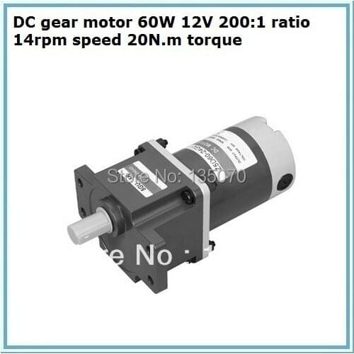 DC gear motor 60W 12V 200:1 ratio 14rpm speed 20N.m torque