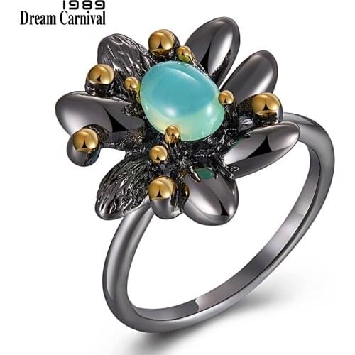 DreamCarnival 1989 Women Vintage Flower Engagement Wedding Ring Synthetic Blue Opal Jewelry Size 7 8 9 Fashion Jewelry WA11660