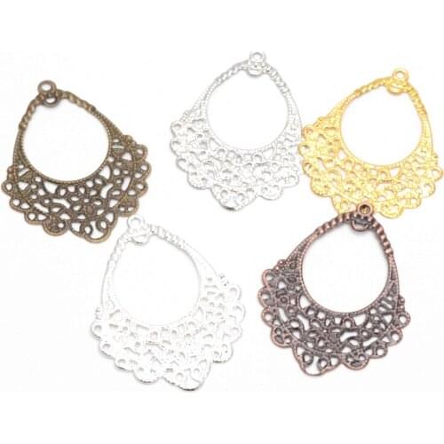 25pcs Flower basket Filigree Wraps Metal Connectors Crafts 42x32mm for Jewelry Making Earring DIY Accessories Pendant