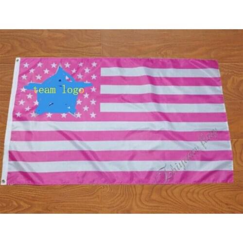 Any sport team flag with pink stripe and star 3ftx5ft Banner 100D Polyester Flag custom sport logo flag banner