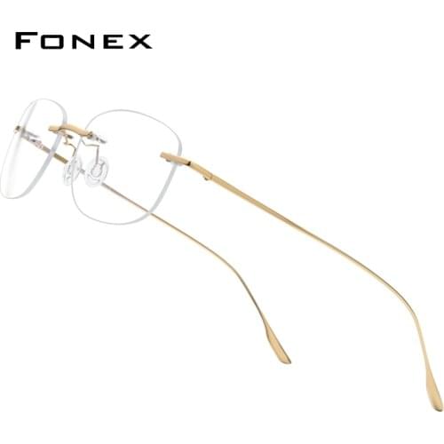 FONEX Titanium Alloy Glasses Men 2020 New Women Rimless Prescription Square Eyeglasses Frame Myopia Optical Korean Eyewear 8107