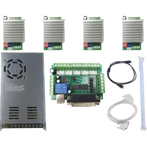 CNC Router 4 Axis MACH3 Kit,1pcs 5 axis mach3 breakout board+4pcs Single axis TB6600 stepper motor driver+24V10A Power supply