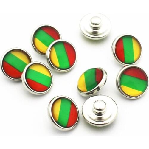 Hot selling 20pcs/lot 12mm Glass Lithuania national flag Snap Buttons Fit DIY Snap Bracelet Snap Button Charms Jewelry