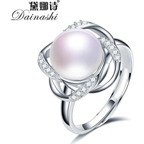 Dainashi 925 Sterling Silver Windmill Zircon Crystal Adjustable Ring Freshwater Cultured Pearl Ring Elegant Party Gift for Women