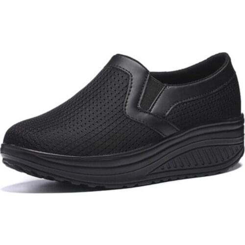 Women Breathable Mesh Casual Shoes Height Increasing Rocking Shoes Sports Wedge Sneakers Fashion Platforms Women Shoes Size 42