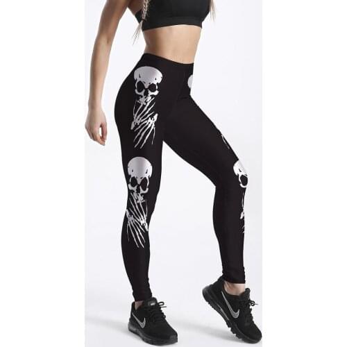 Summer Workout Black skull Leggings Fashion Women Sports Leggings Sexy Overalls Compression Push Up Leggings Gothic Pants