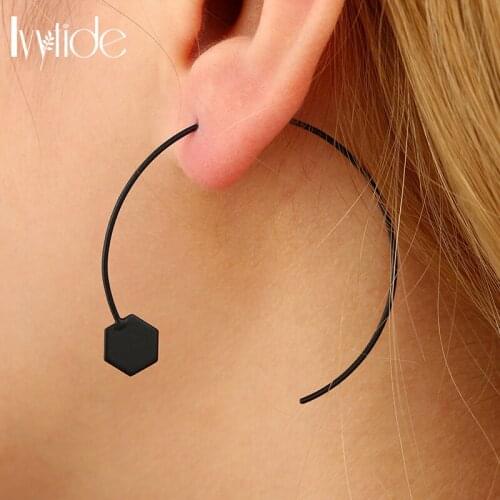Lvytide 1 pair hoop earrings Black open circle round shape punk earrings Women minimalist jewelry Simple jewelry