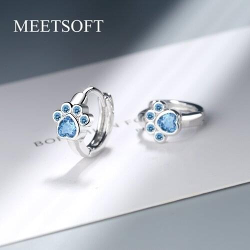 MEETSOFT Romantic 925 Sterling Silver Dog paw Zircon Hoop Earrings for Women Party Fine Jewelry Accessory Girl wholesale Gift