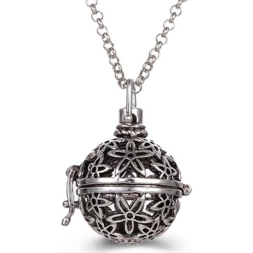 Mexico Music Ball Caller Flowers Pendant Vintage Pregnancy Necklace Aromatherapy Essential Oil Diffuser Lockets Women Jewelry