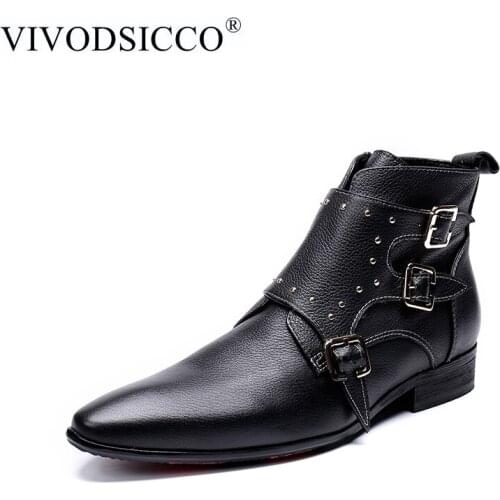 VIVODSICCO Mens Fashion Boots Casual Chelsea Boots Full Grain Leather Ankle Boots For Mens Snow Leather Boots Rome Moccasins