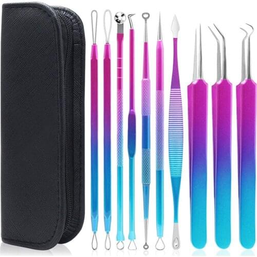 10pcs Acne Removal Tool Kit Pro Blackhead Remover Face Pimple Needle Clip Acne Removal Tool Kit Tweezers Skin Care Tools