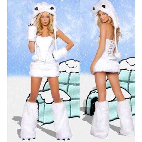 Halloween Fancy Clothing For Women Dirndl Disfraz Mujer White Faux Fur Christmas Costumes Animals Uniform Wrapped Chest T1428