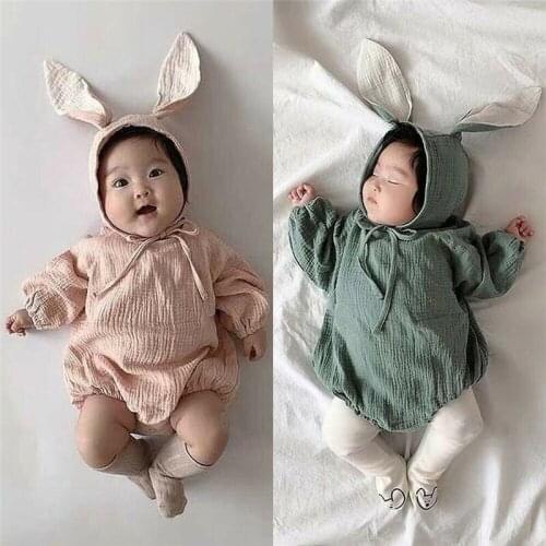 Newborn Baby Girl Clothes Romper Clothing Set Jumpsuit +Rabbit Ear Cap 2Pcs Cute Infant Girls Rompers Clothes Autumn