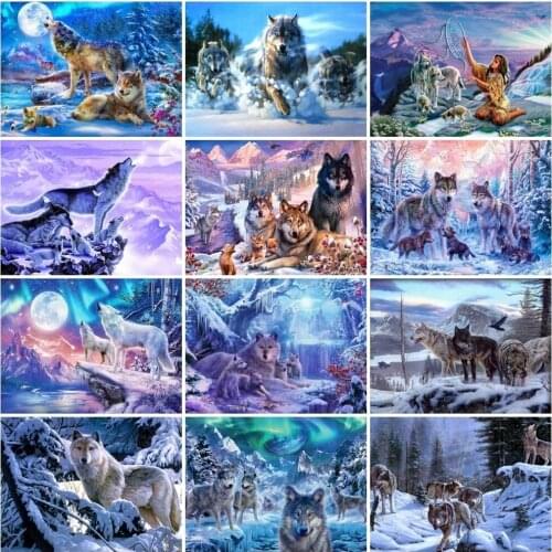 PDMDOG Full Drill Diamond Painting Wolf Winter Cross Stitch Handmade Gift Diamond Embroidery Animals Mosaic Home Decoration