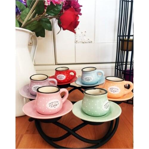 12 piece Colorful Coffee Cup Pad. Bombe Model 6 Personality Porcelain Cup Set