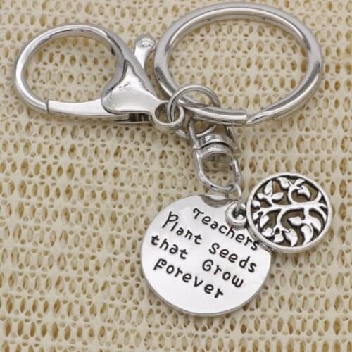 Teacher gift Key Chain tree pendant Key Ring Teachers plant seeds that grow forever Jewelry Key Holder K055