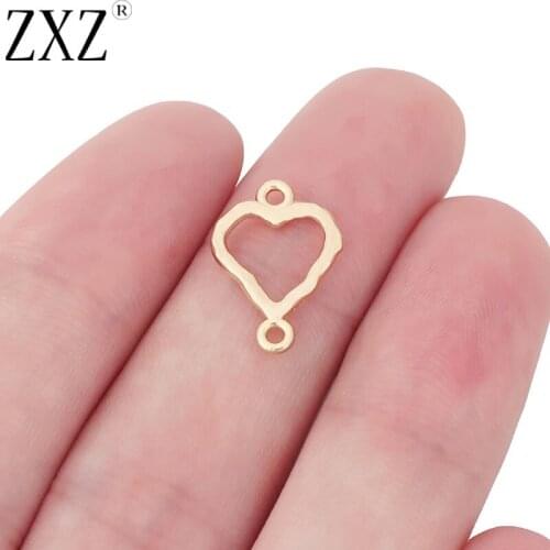 ZXZ 20pcs Gold Tone Hammered Heart Connector Charms for DIY Bracelet Necklace Jewelry Making Findings 17x12mm
