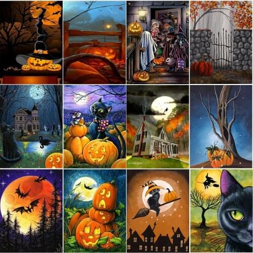 Full Square&round 5D DIY Diamond Painting Halloween gift Animal cat Diamond Embroidery Cross Stitch Mosaic Sticker Gift stickers