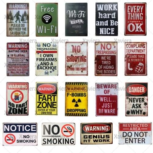 Warning Metal Tin Sign Notice No Smoking/free Wifi Retro Poster Vintage Plaque Plate Decoration Bar Pub Club Cafe Wall Sticker
