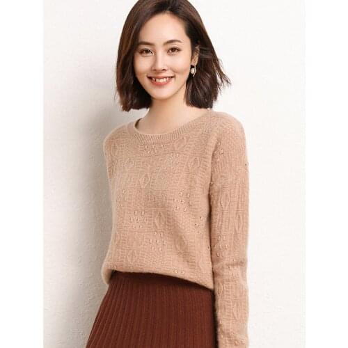 Ladies pullover 2021 winter new casual solid color 100% wool sweater plus size round neck cashmere sweater thickened womens top