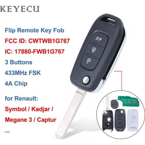 Keyecu Flip Remote Car Key Fob 433MHZ PCF7961M Chip VA2 Blade for Renault Twingo Captur Megane 3 Symbol Kadjar Kaptur CWTWB1G767
