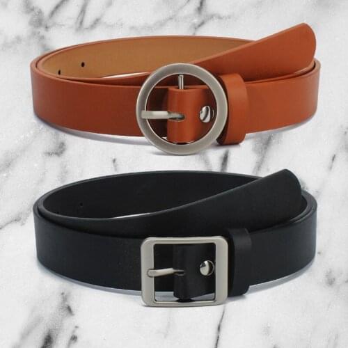 Leather Belts for Women Fashion Jeans Classic Retro Simple Round Buckle Female Pin Denim Dress Sword Goth Luxury Waist Belt