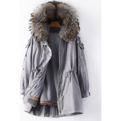 Removable real rabbit fur liner two pieces thicker warm down coat Winter female Oversized real fur hooded warm down coats F875