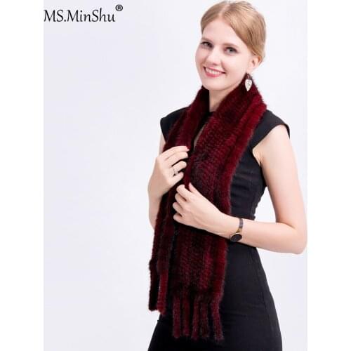 Hand Knitted Natural Mink Fur Scarf Neck Warmer for Women Fashion Scarf with Fringes Hand Knitted Drop Shipping