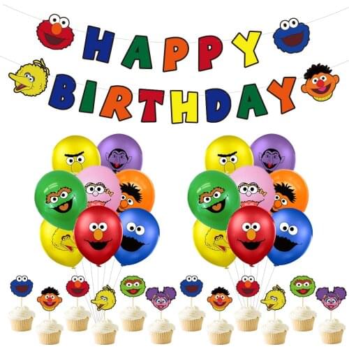 Sesame Stree Theme Children Birthday Party Decoration Pull Flag Banner Cake Insert 12 Inch Latex Balloon Baby Shower Supplies