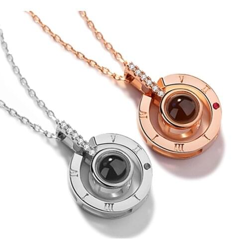 High Quality Stainless Steel Pendants 100 Languages I Love You Projection Wedding Necklace Rose Gold Silver For Women DJ1257
