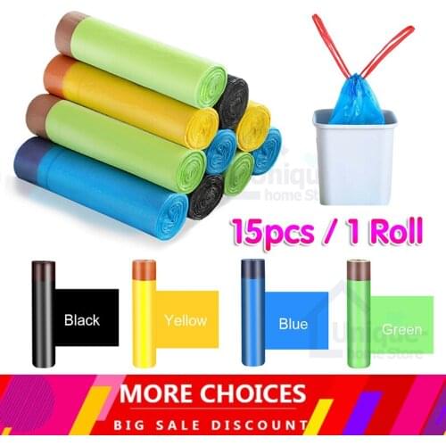 High-Quality Kitchen Storage Thickened Portable Drawstring Garbage Bag 15 Pcs/Roll Household Disposable Pe Drawstring Handle