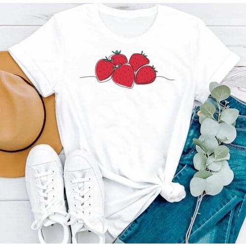 Women Clothing Cartoon Fashion Strawberry Travel Cute Summer Short Sleeve Clothes Print Tshirt Female Tee Top Graphic T-shirt