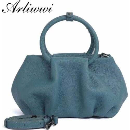 Arliwwi Real Leather Tote Handbags For Women Solid Colors High Quality Top Layer Cowhide Bags New Fashion Drop Shipping