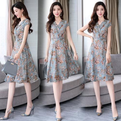 Female Elegant Sweet Summer Dress sexy v-neck Dress Women fashion printing Slim fit party Dresses fashion delicate Women Dress