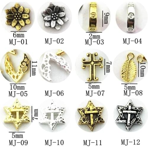 10Pcs/Lot Japan Retro Gold Silver Lotus Ring Wing Cross Metal Alloy Nail Art Deco Nail Stickers/Charms/ Tools for Manicure