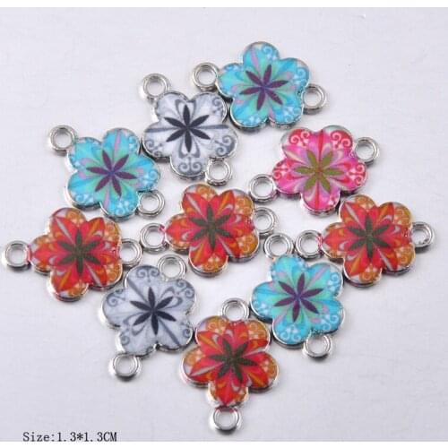 10pcs Cheap Factory wholesale creative personality enamel flower connector charms DIY double hole metal necklace jewelry pendant