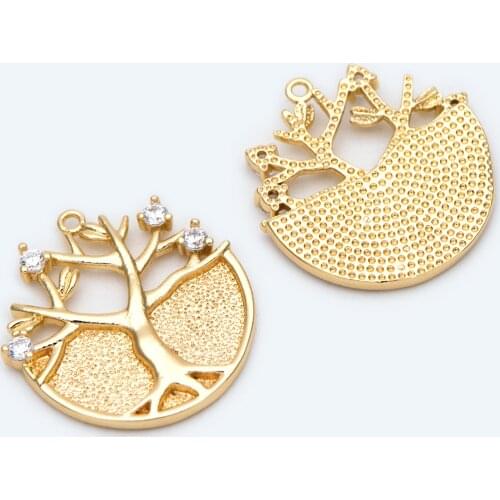 10pcs CZ Paved Gold Life Tree Charm, Earring Findings, Jewelry Making, Diy Material, Jewelry Supplies (GB-2007)