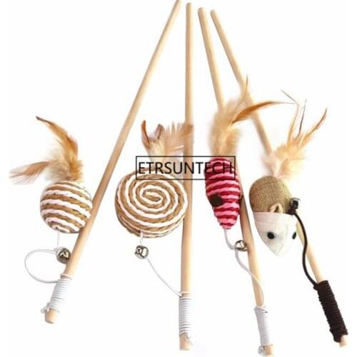 100pcs Funny Toys Cat Feather Stick Toy Pet Cat Wood Stick Cloth Scratch Catcher Kitten Toy
