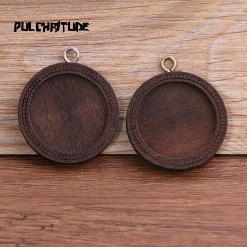 6pcs 20/25mm Inner Size Brown Color Round Wood Cabochon Base Setting Charms Pendant Necklace Findings