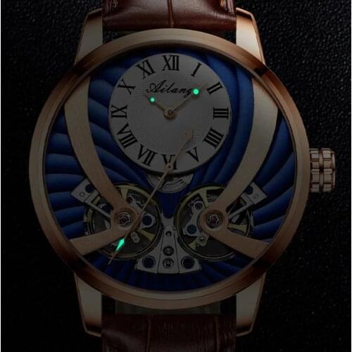 AILANG 2021 New Fashion Trend Sports Watch Stainless Steel Double Tourbillon Luminous Luxury Blue Dial Atmosphere Mens Watch